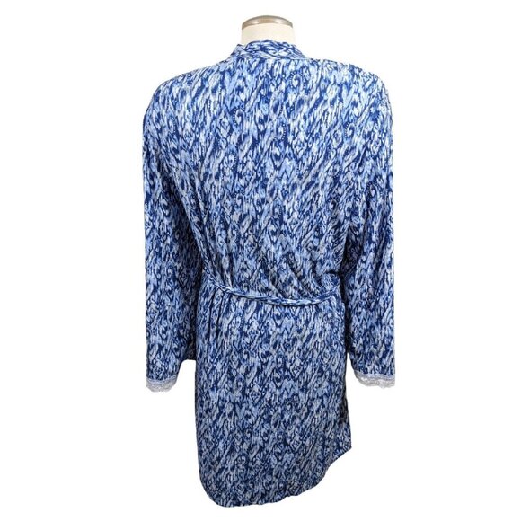 Gloria Vanderbilt Robe Housecoat Womens Plus 1X Navy Dream Knit Belted Wrap Lace - Picture 6 of 8